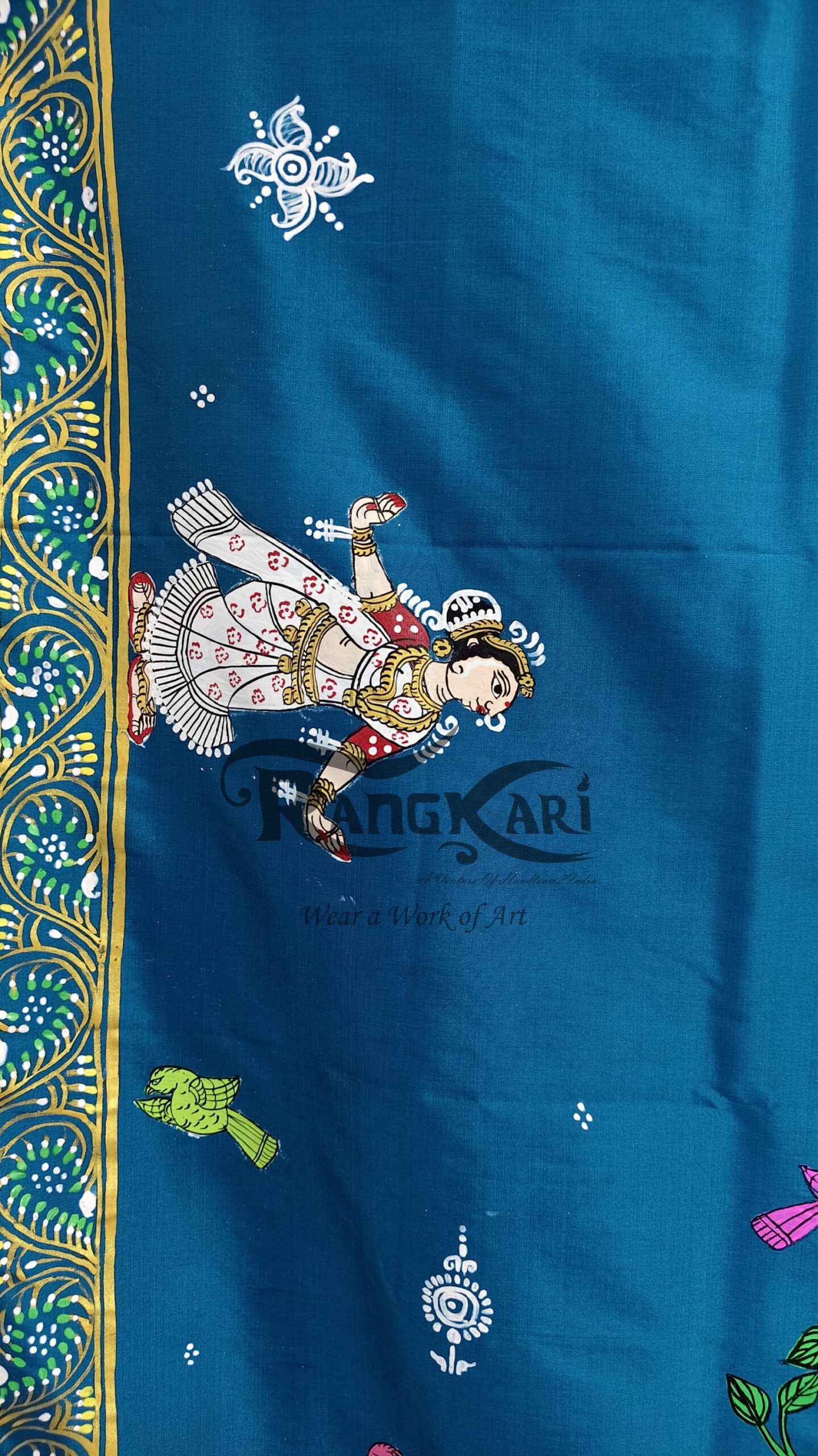 VRINDAVAN RAAS Hand Painted Soft Silk Saree - Krishna Raasleela Design - Image 7