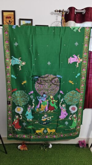 MADHUBAN RASOTSAV Hand Painted Khadi Silk Saree - Krishna Raasleela Design