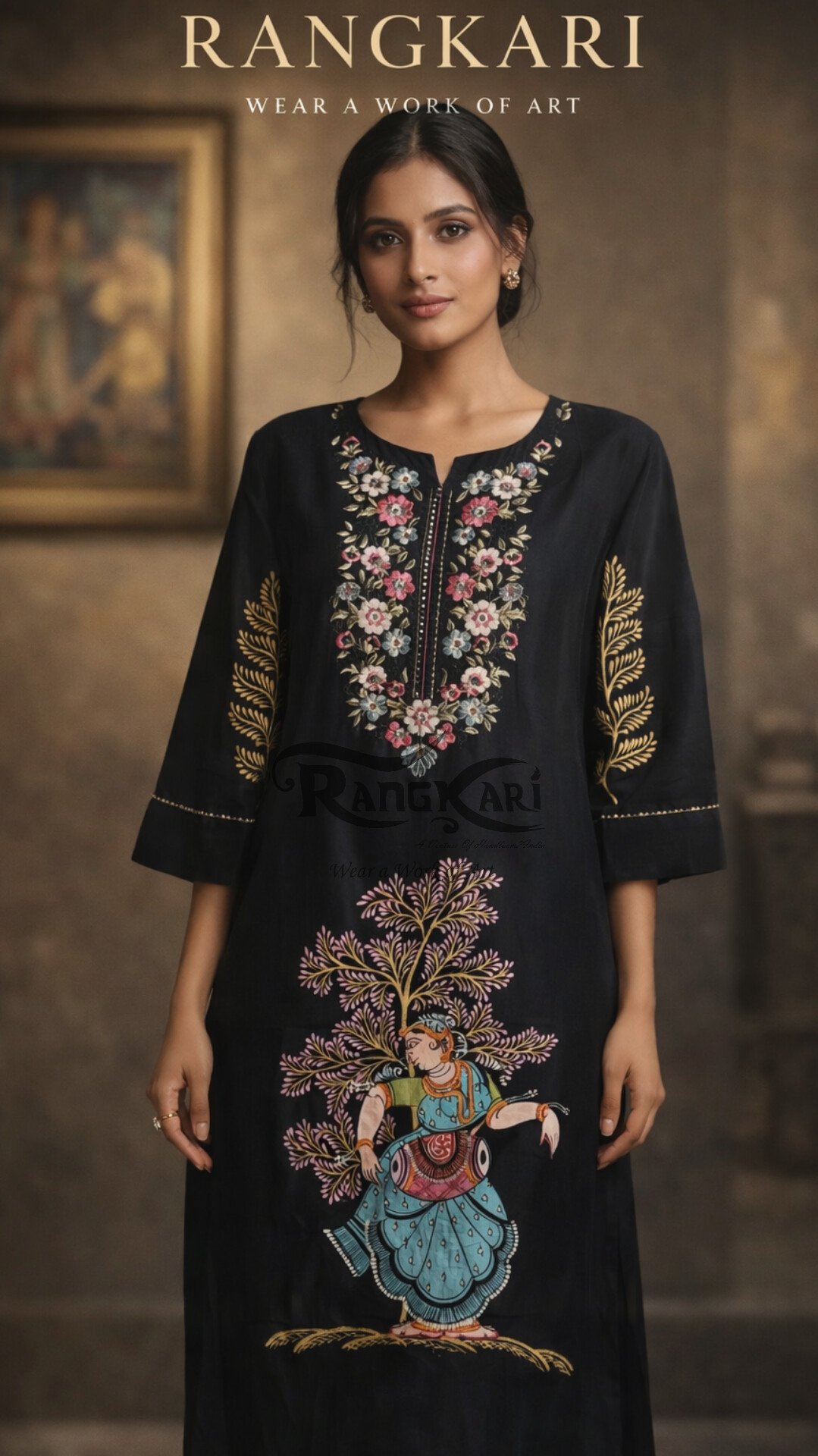 NRITYA VEENA Hand Painted Patachitra Silk Kurti