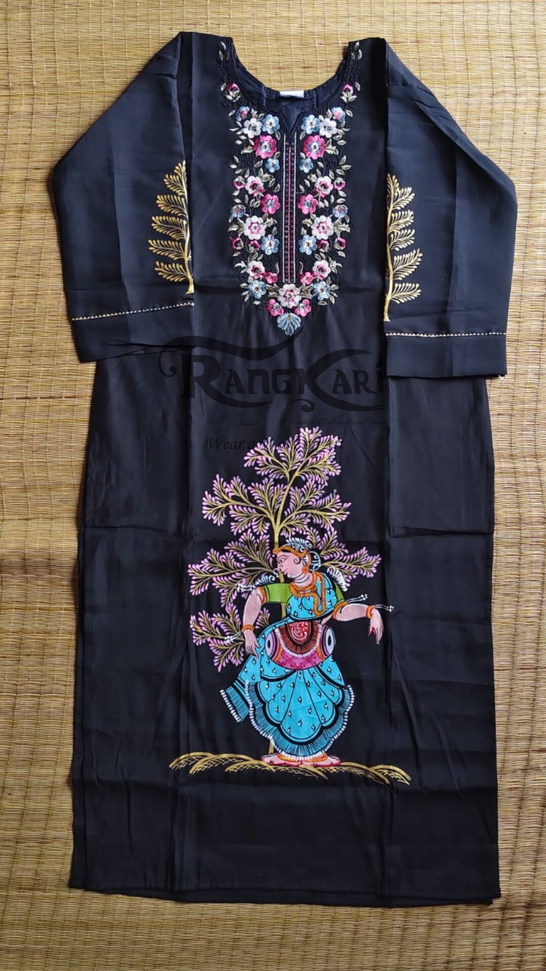 NRITYA VEENA Hand Painted Patachitra Silk Kurti - Image 3