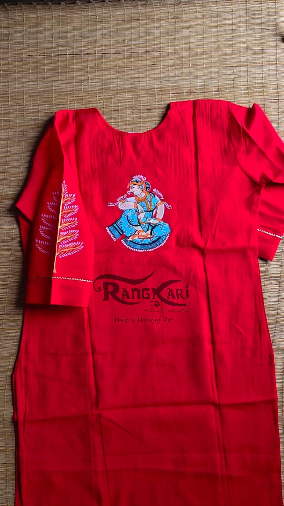 VEENA VARNAM Hand Painted Patachitra Silk Kurti - Nartaki with Veena Design - Image 5