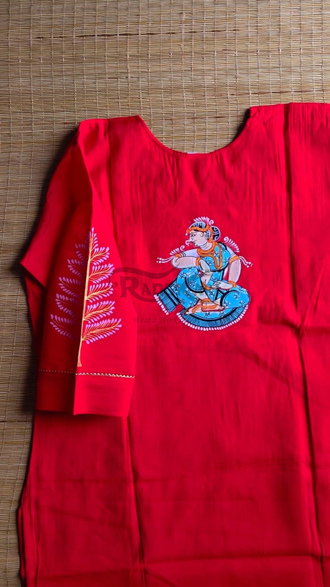 VEENA VARNAM Hand Painted Patachitra Silk Kurti - Nartaki with Veena Design - Image 6