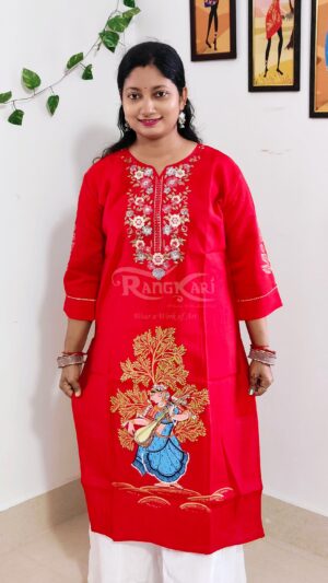 veena varnam hand painted patachitra silk kurti nartaki with veena design