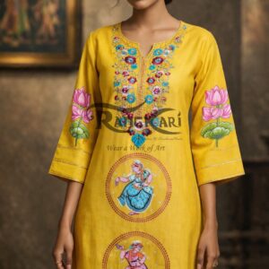 VARNIKA Hand Painted Pattachitra Silk Kurti - Dancer Design