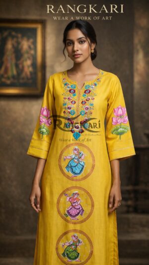 VARNIKA Hand Painted Pattachitra Silk Kurti - Dancer Design