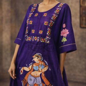 NEELAMBARI Hand Painted Patachitra Silk Kurti - Mermaid Design