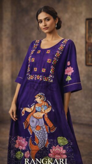 NEELAMBARI Hand Painted Patachitra Silk Kurti - Mermaid Design