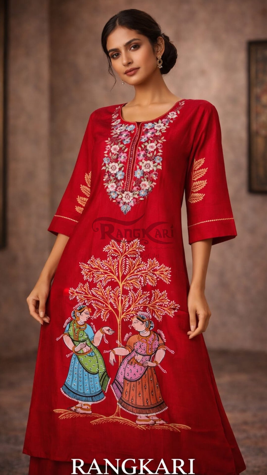NRITYANGI Hand Painted Patachitra Silk Kurti