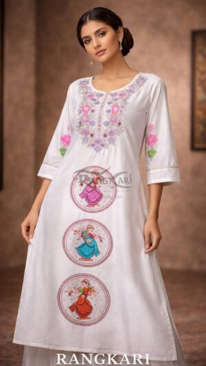 MRUDULIKA Hand Painted Patachitra Silk Kurti - Nartaki Design