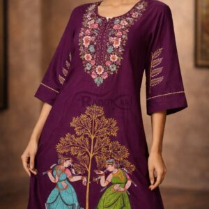 KADAMBA NEELA Hand Painted Patachitra Silk Kurti
