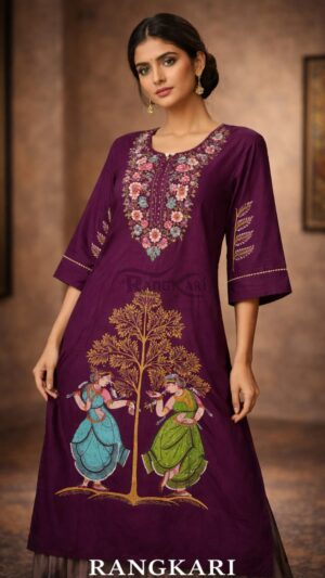 KADAMBA NEELA Hand Painted Patachitra Silk Kurti