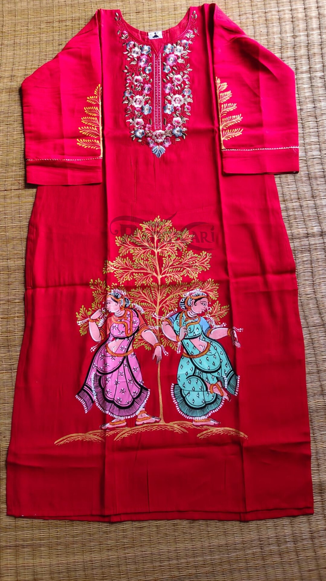 ABHINAYA Hand Painted Patachitra Silk Kurti - Nartaki Dancing - Image 2
