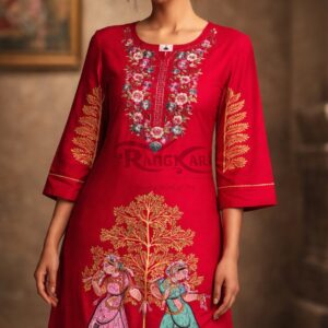 ABHINAYA Hand Painted Patachitra Silk Kurti - Nartaki Dancing