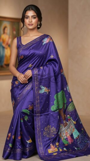 VATASHRI: The Sacred Banyan Handpainted Pattachitra Silk Saree - Savitri Design
