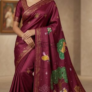 VATASHRI: The Sacred Banyan Handpainted Pattachitra Silk Saree - Savitri Design