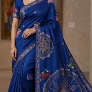 CHAKRINI: The Konark Wheel Handpainted Pure Silk Saree
