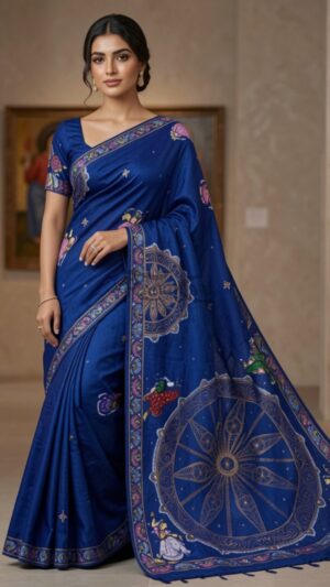 CHAKRINI: The Konark Wheel Handpainted Pure Silk Saree