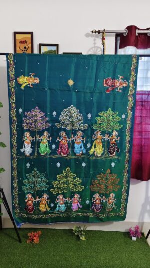 VANA LEELA: The Sacred Grove Handpainted Pure Silk Saree - Nartaki Dancing Design