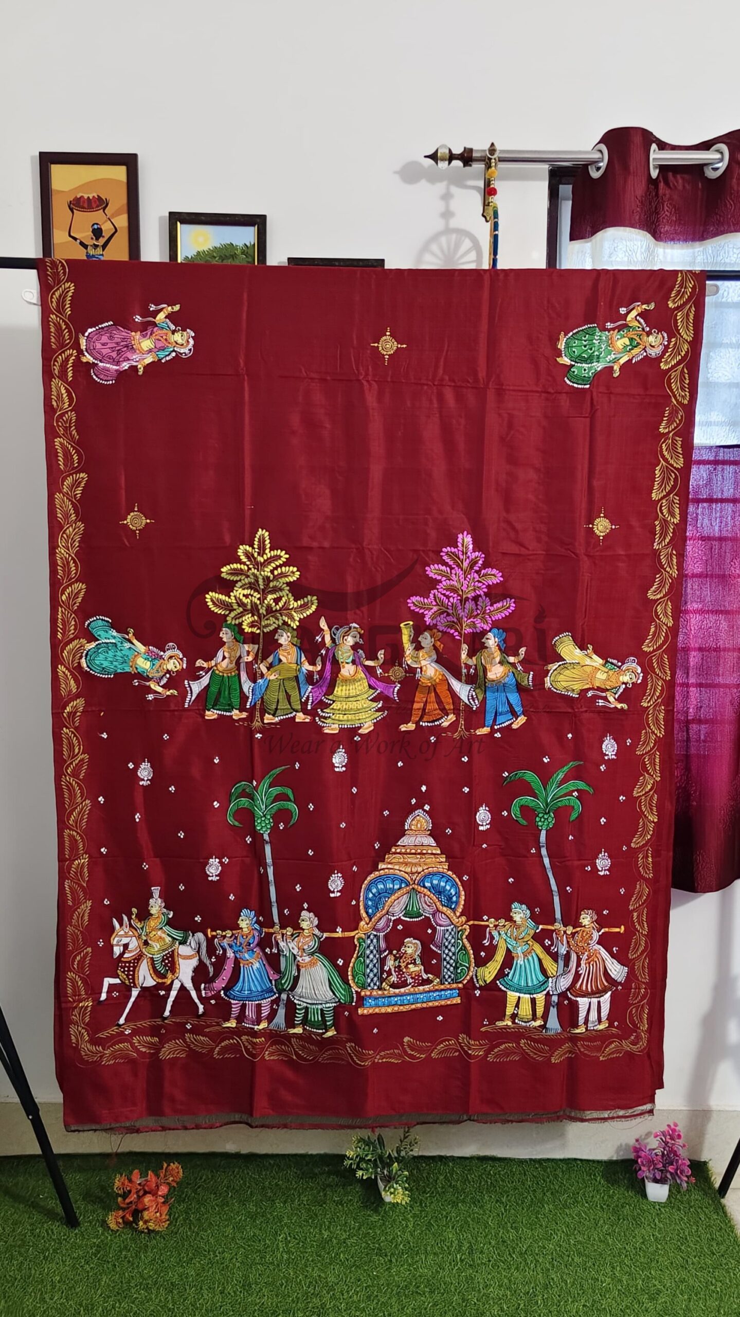 VIDAI: The Sacred Farewell Handpainted Pure Silk Saree - Image 2