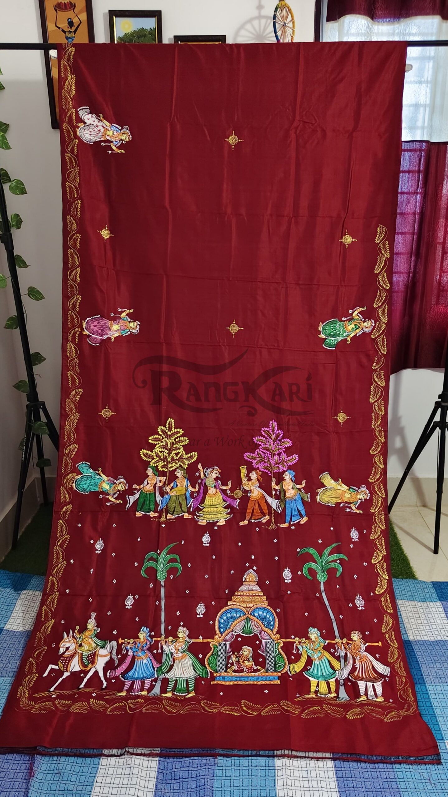 VIDAI: The Sacred Farewell Handpainted Pure Silk Saree - Image 3