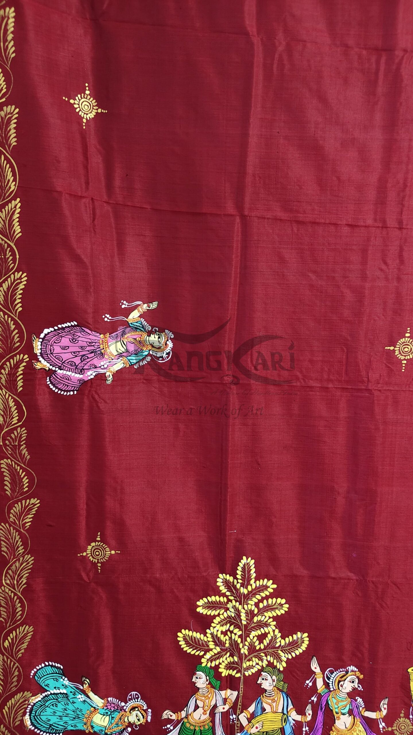 VIDAI: The Sacred Farewell Handpainted Pure Silk Saree - Image 4