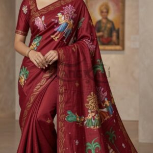 VIDAI: The Sacred Farewell Handpainted Pure Silk Saree