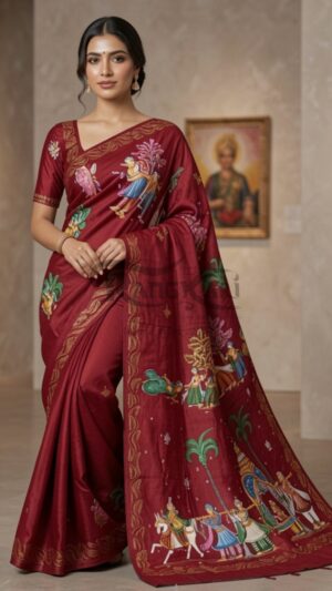 VIDAI: The Sacred Farewell Handpainted Pure Silk Saree