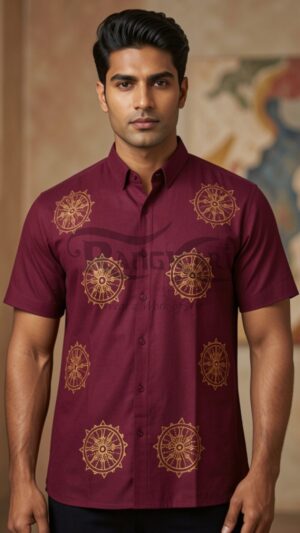 ARKACHAKRA Hand Painted Khadi Half Shirt - Konark chakra Design