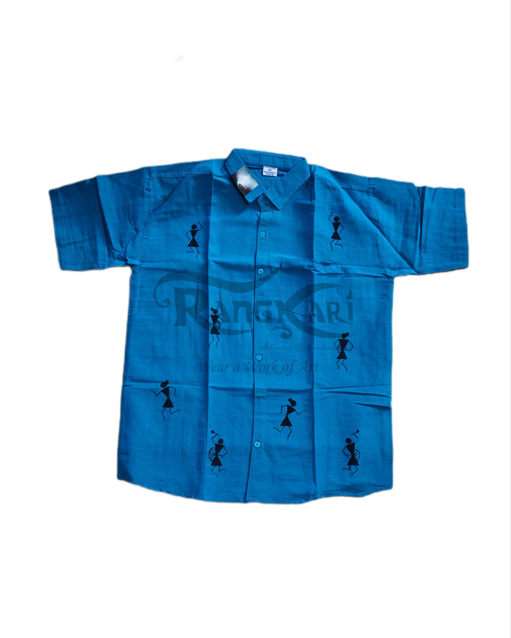 NEELKAAR Hand Painted Tribal Art Khadi Half Shirt - Image 3