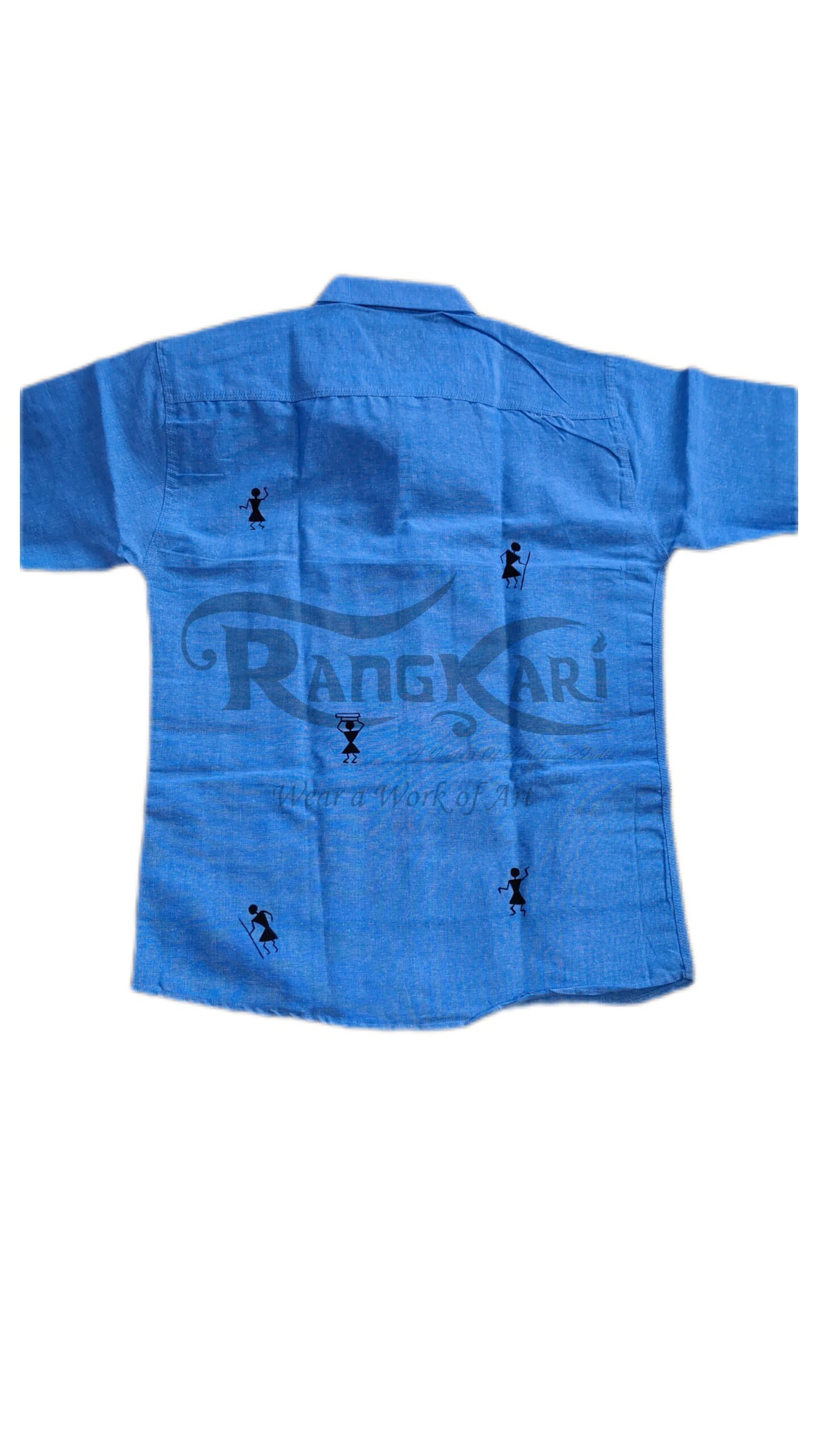 NEELKAAR Hand Painted Tribal Art Khadi Half Shirt - Image 4