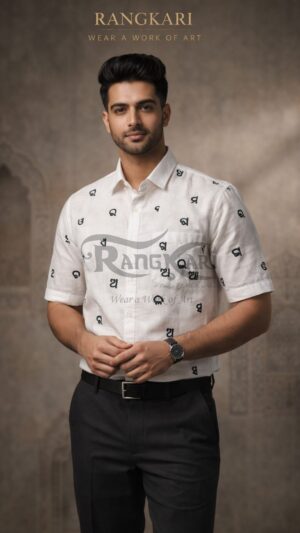 AKSHARKAAR Hand Painted Odia Alphabet Khadi Half Shirt