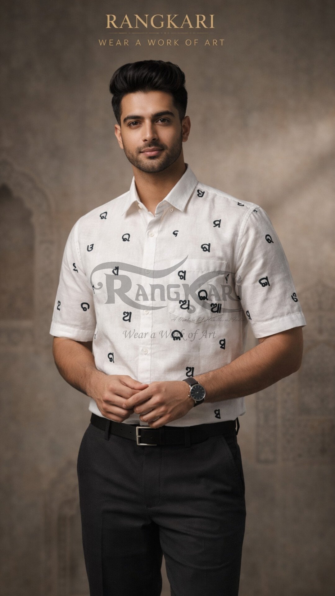 AKSHARKAAR Hand Painted Odia Alphabet Khadi Half Shirt