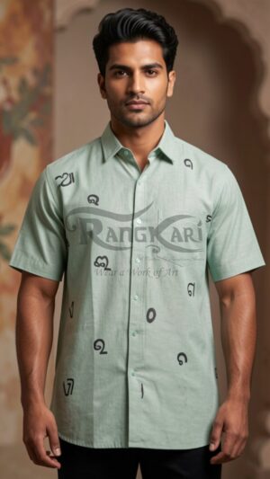 HARIT AKSHARKAAR Hand Painted Odia Alphabet Khadi Half Shirt