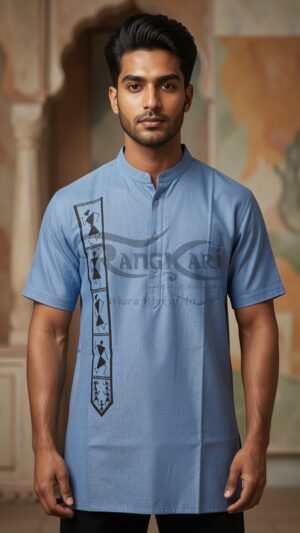 NEEL ADIVKAAR Hand Painted Tribal Design Khadi Half Kurta