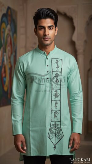 HARIT ADIVKAAR Hand Painted Tribal Design Khadi Kurta