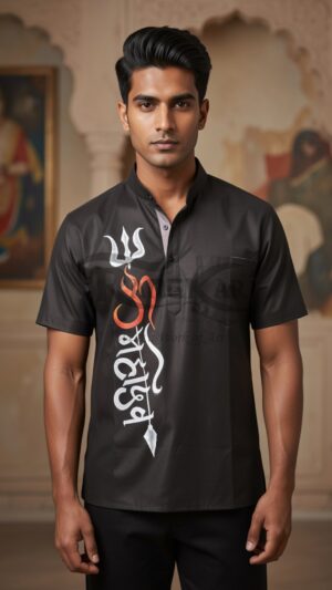 SHIVKAAR Hand Painted Khadi Half Shirt - Lord Shiva Design