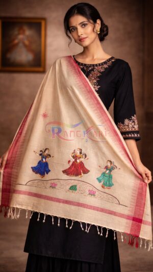 PADMIKA Hand Painted Khadi Cotton Dupatta - Gopiyan Lake Design