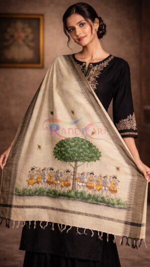 PINGALIKA Hand Painted Khadi Cotton Dupatta - Pingala Design