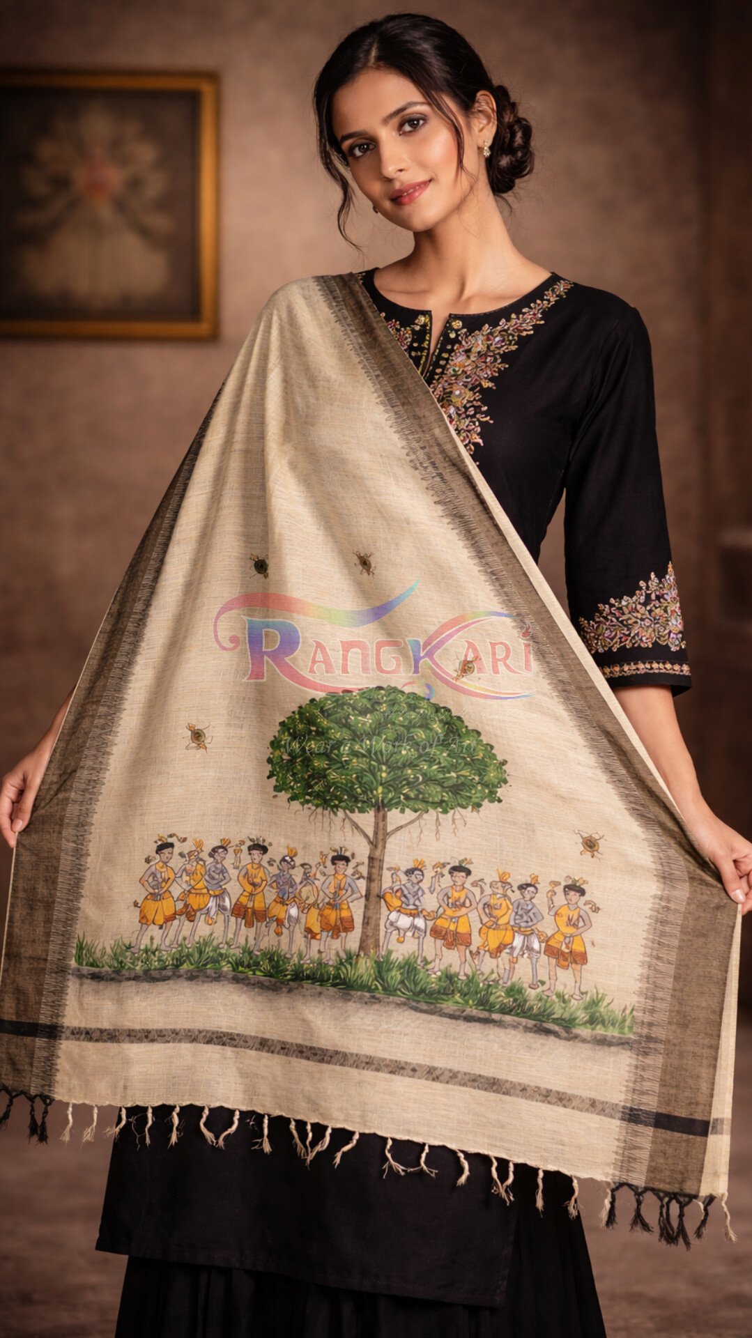 PINGALIKA Hand Painted Khadi Cotton Dupatta - Pingala Design