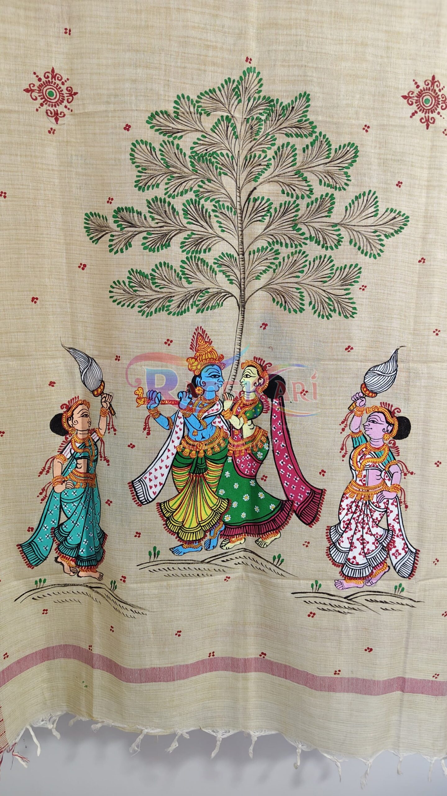 RAASVATIKA Hand Painted Khadi Cotton Dupatta - Krishna Leela Design - Image 3