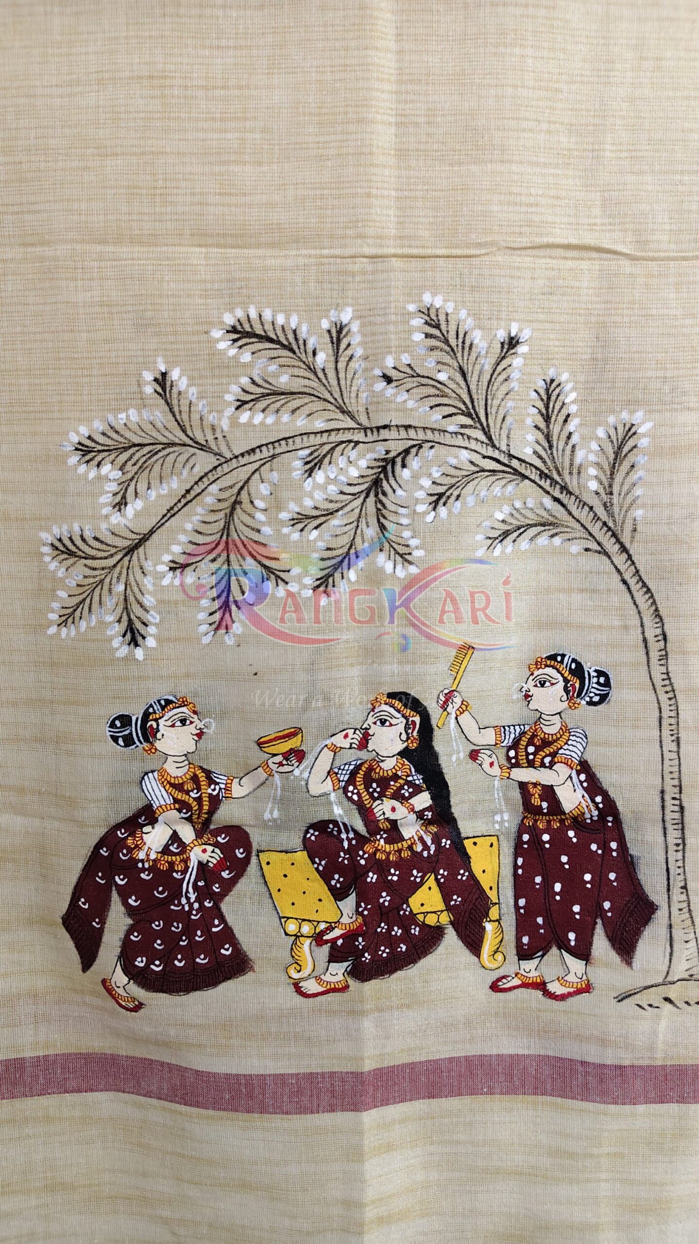 SHRINGAARIKA Hand Painted Khadi Cotton Dupatta - Gopiyan Sringar Design - Image 3
