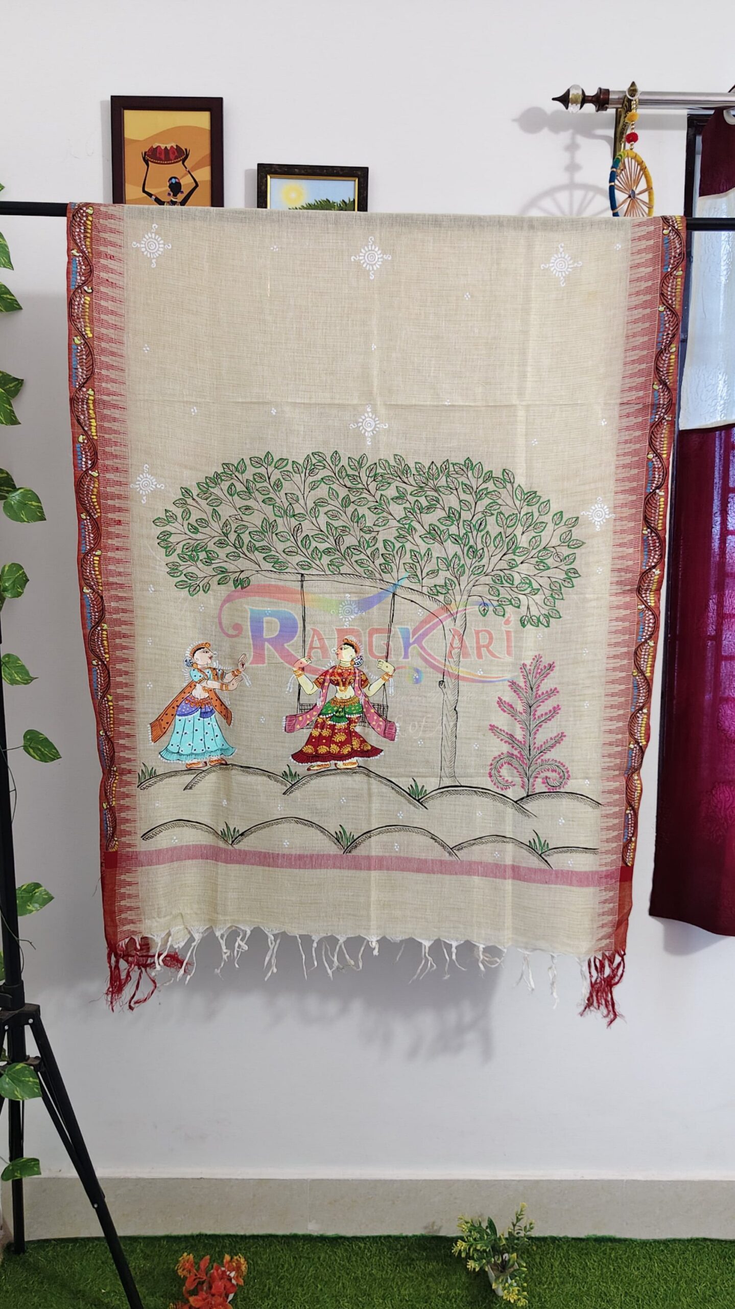 DOLINA Hand Painted Khadi Cotton Dupatta - Gopiyan Doli Design - Image 2