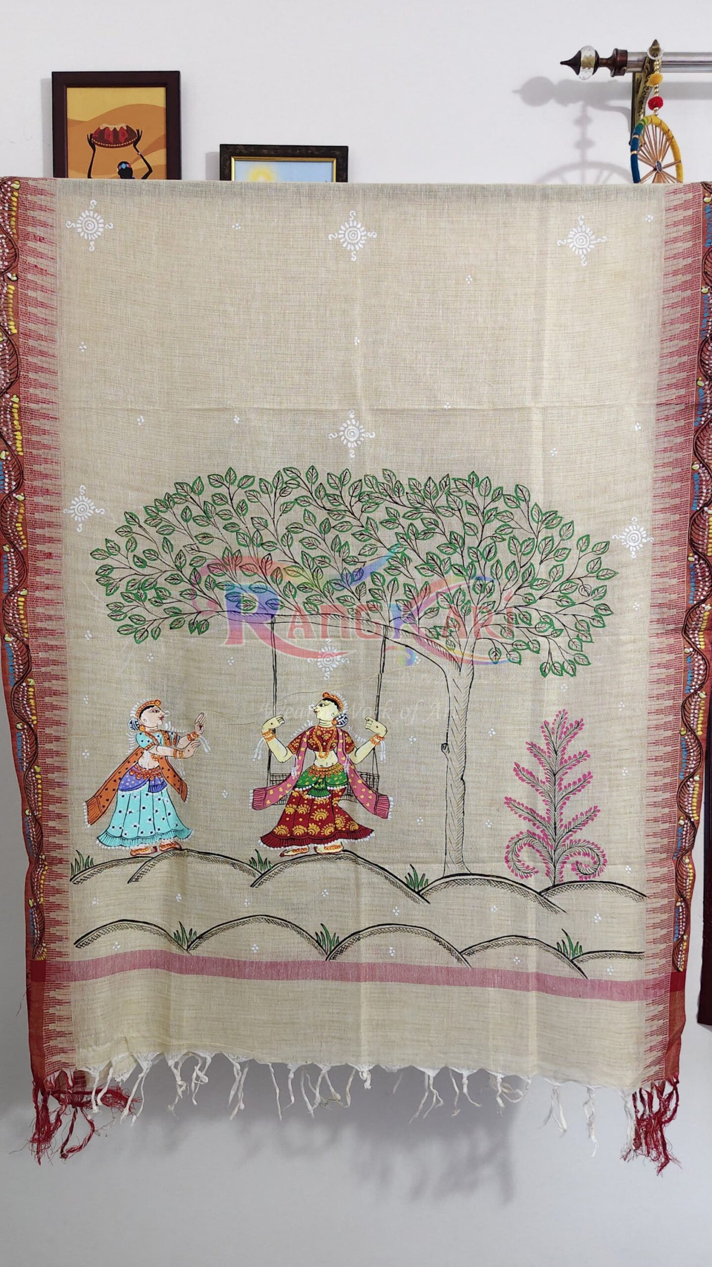 DOLINA Hand Painted Khadi Cotton Dupatta - Gopiyan Doli Design - Image 3