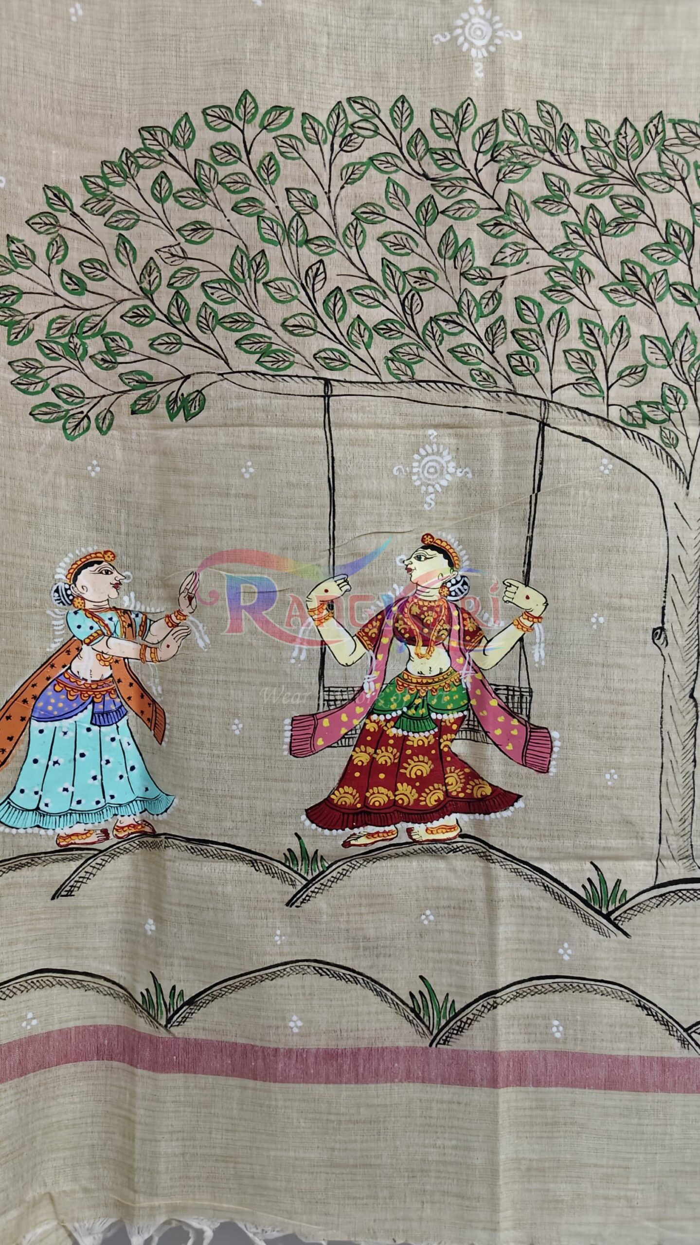 DOLINA Hand Painted Khadi Cotton Dupatta - Gopiyan Doli Design - Image 4