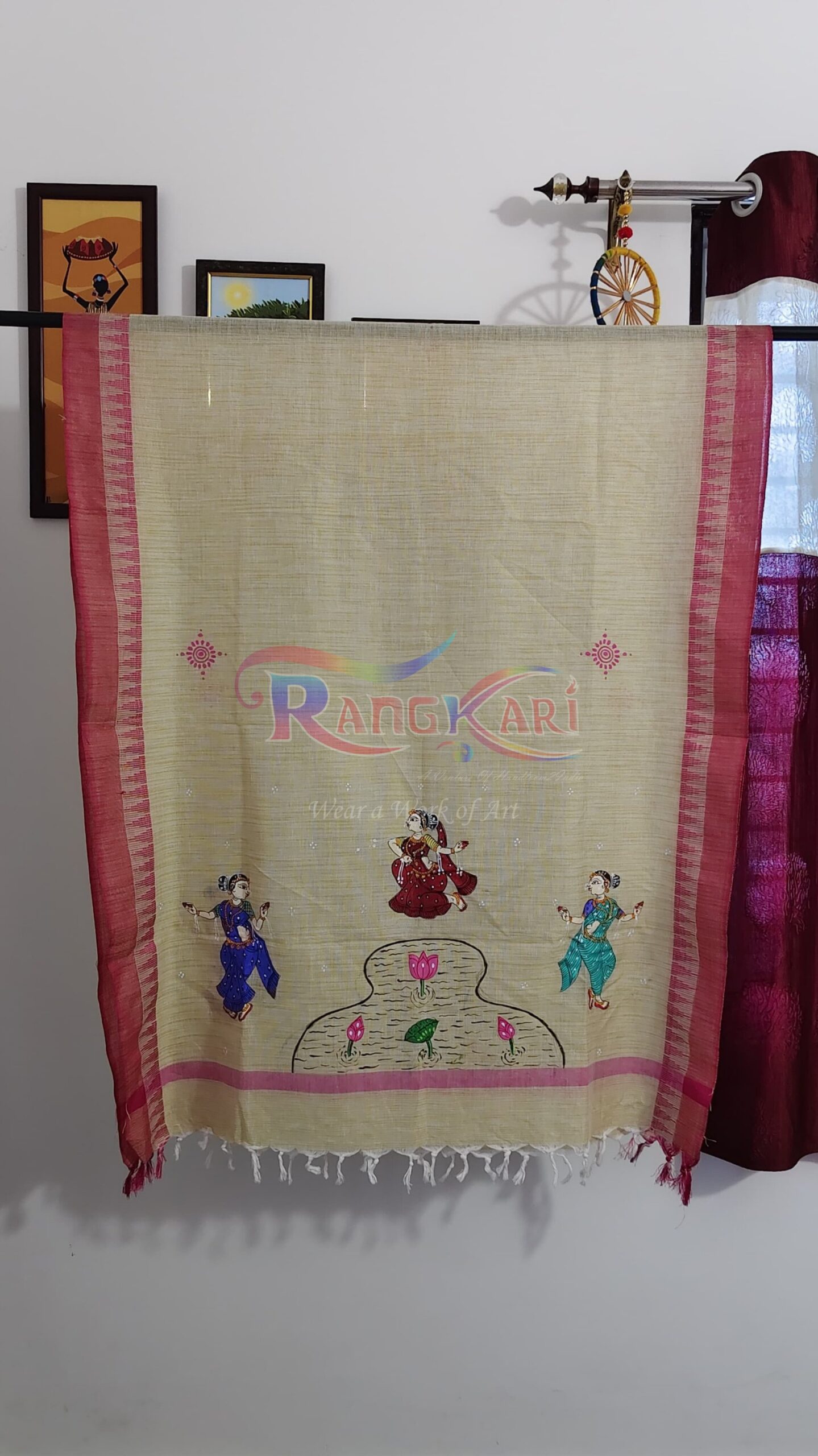 PADMIKA Hand Painted Khadi Cotton Dupatta - Gopiyan Lake Design - Image 2