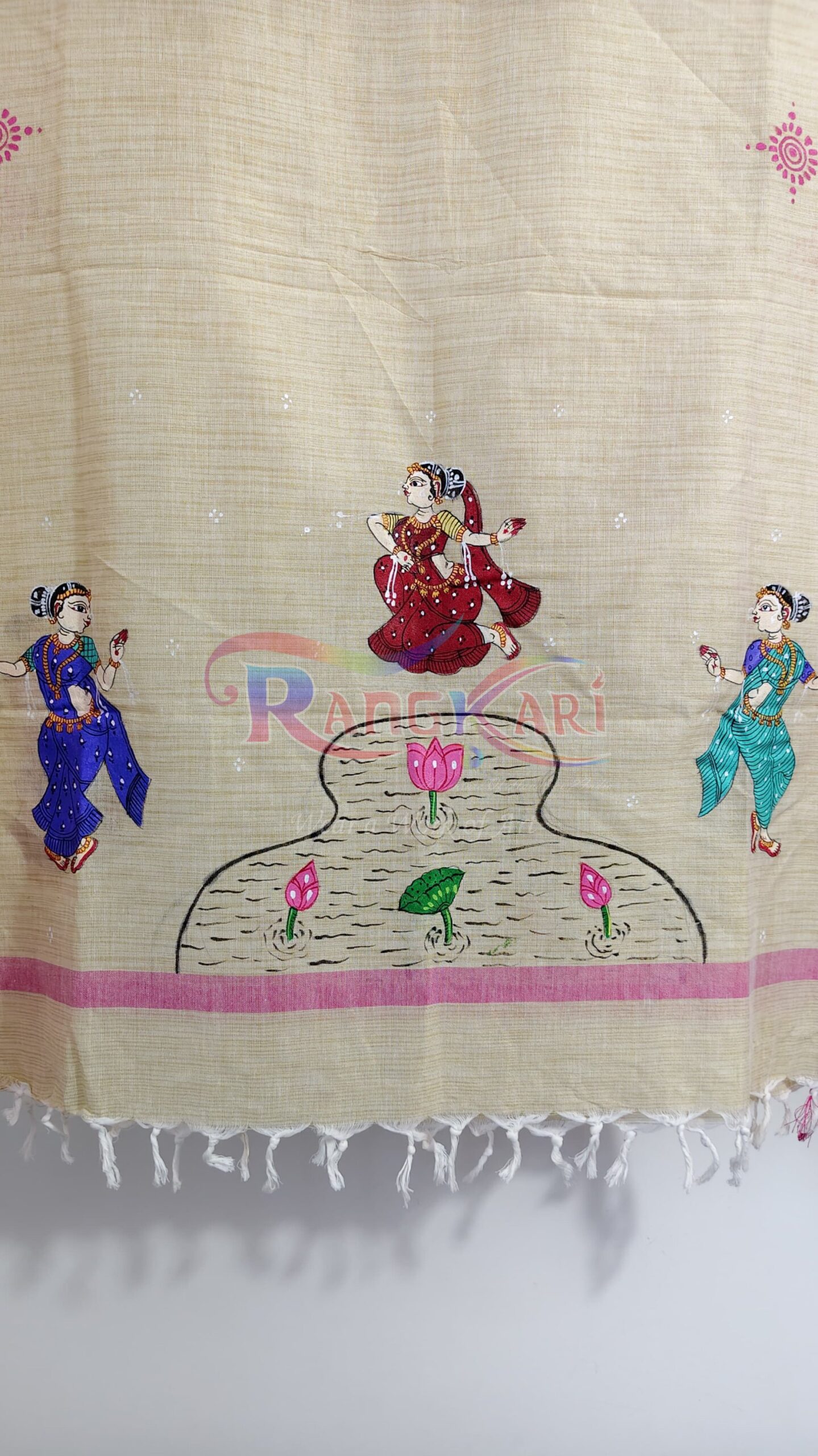 PADMIKA Hand Painted Khadi Cotton Dupatta - Gopiyan Lake Design - Image 3