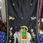 gaja leela hand painted soft silk saree – black traditional art saree