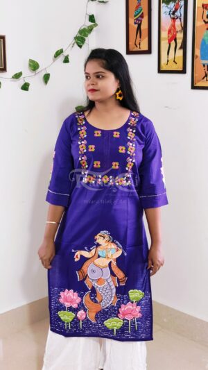 neelambari hand painted patachitra silk kurti mermaid design