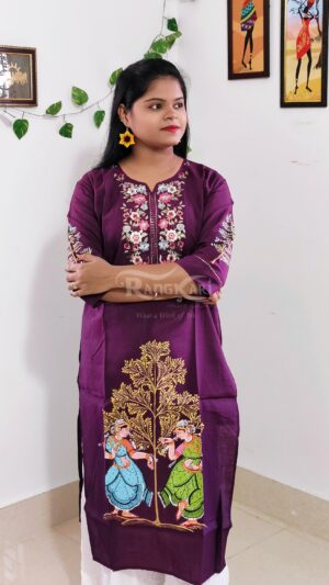 kadamba neela hand painted patachitra silk kurti