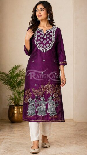 abhinaya hand painted patachitra silk kurti nartaki dancing